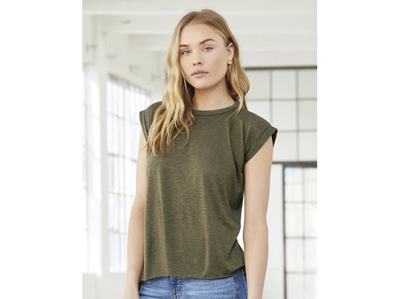 Bella + Canvas Ladies' flowy rolled-cuff T-shirt