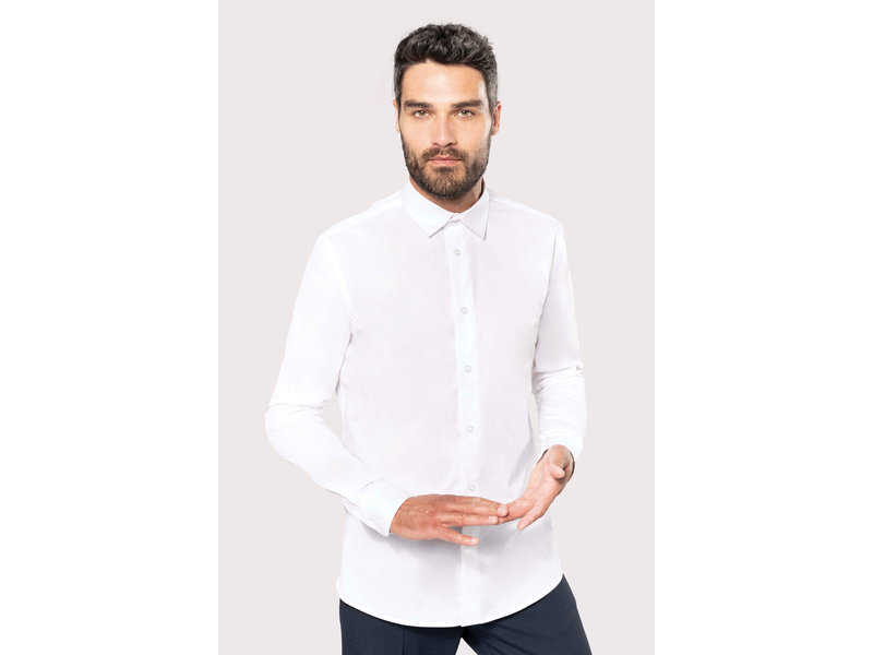 Kariban Herenoverhemd in popeline met lange mouwen