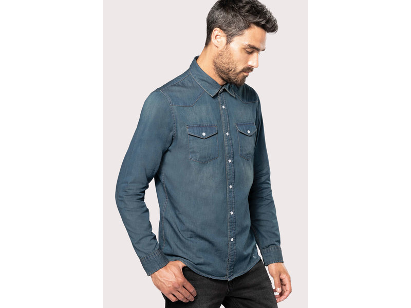 Kariban Heren denim overhemd lange mouwen