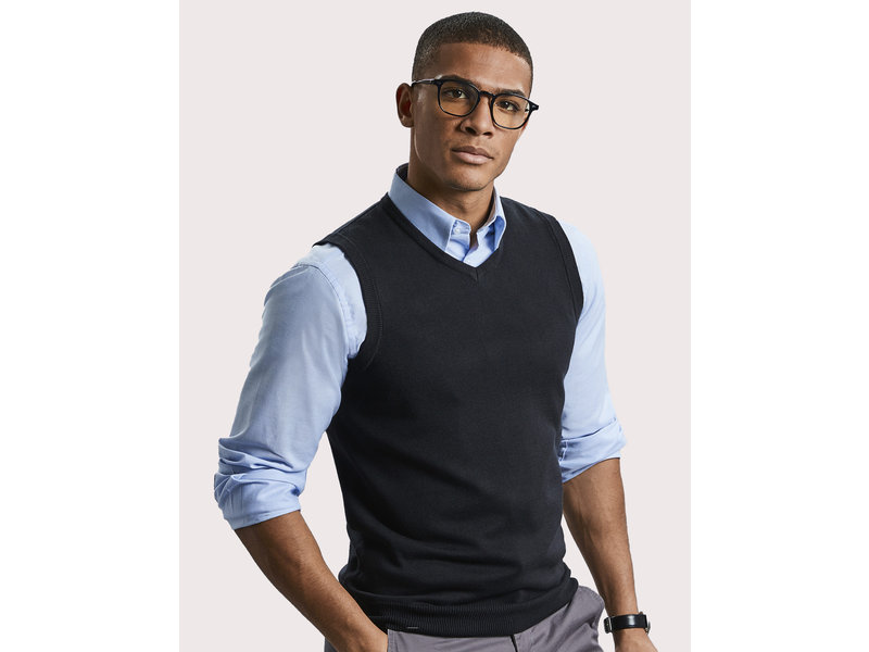 Russell Collection Mens V-Neck Sleeveless Knitted Pullover