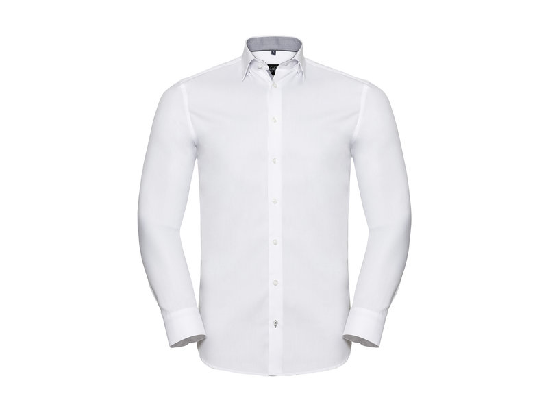 Russell Collection Tailored Contrast Herringbone Shirt LS