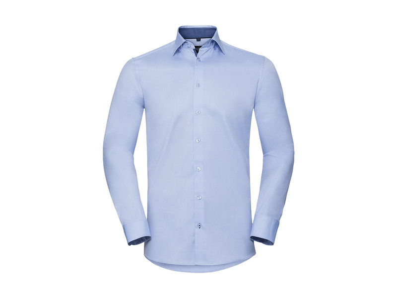 Russell Collection Tailored Contrast Herringbone Shirt LS