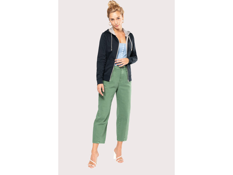 Kariban Dames Vest met rits en capuchon in contrasterende kleur