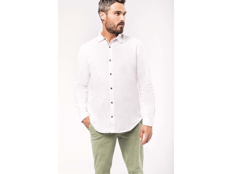 Kariban Men's long sleeve linen and cotton shirt