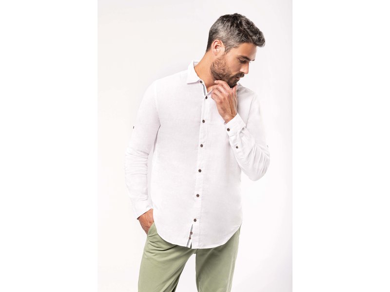 Kariban Men's long sleeve linen and cotton shirt