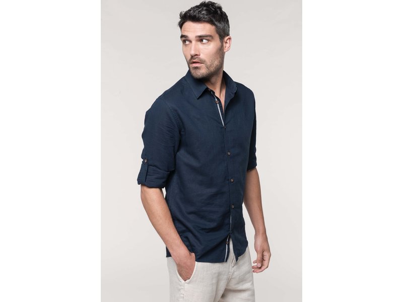 Kariban Men's long sleeve linen and cotton shirt