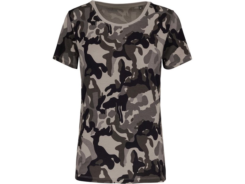 Kariban Dames-t-shirt camo korte mouwen