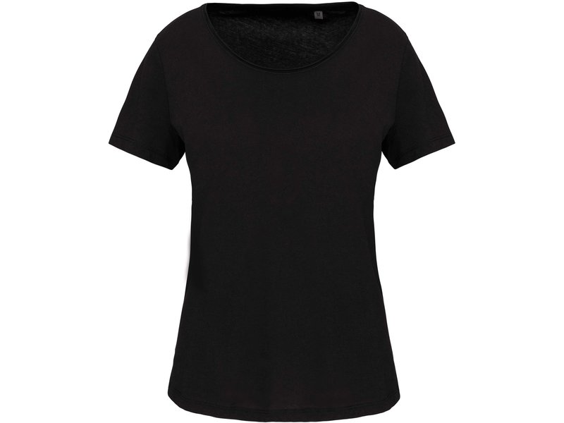 Kariban Bio dames-t-shirt kraag met onafgewerkte rand korte mouwen