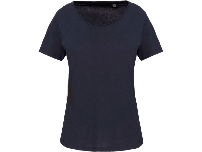 Kariban Bio dames-t-shirt kraag met onafgewerkte rand korte mouwen