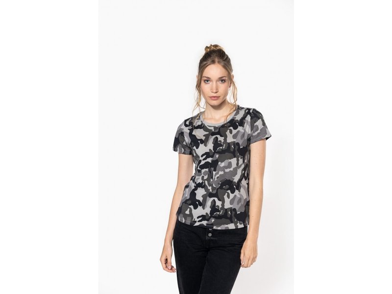 Kariban Dames-t-shirt camo korte mouwen