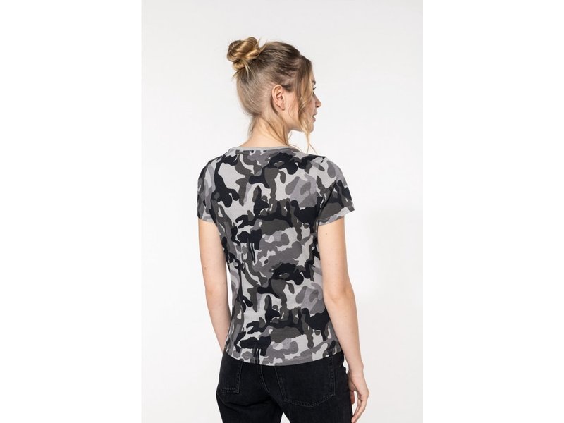 Kariban Dames-t-shirt camo korte mouwen