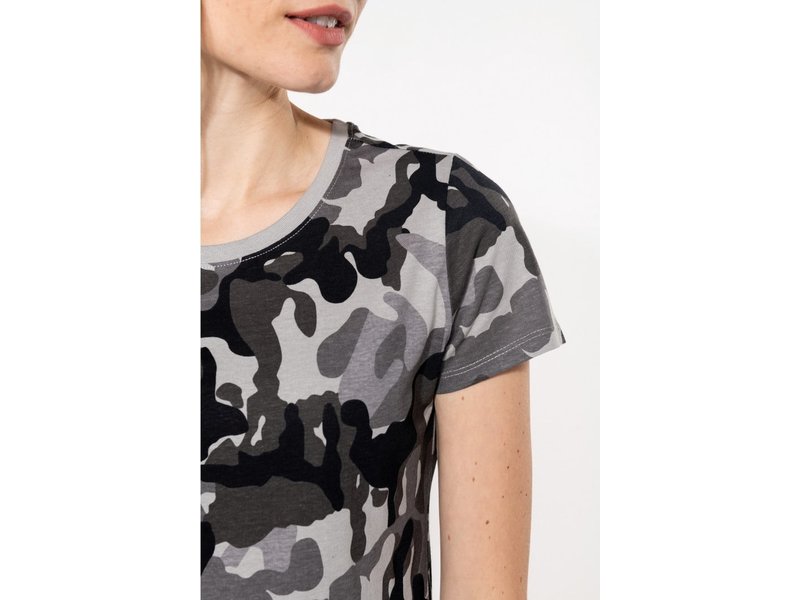 Kariban Dames-t-shirt camo korte mouwen