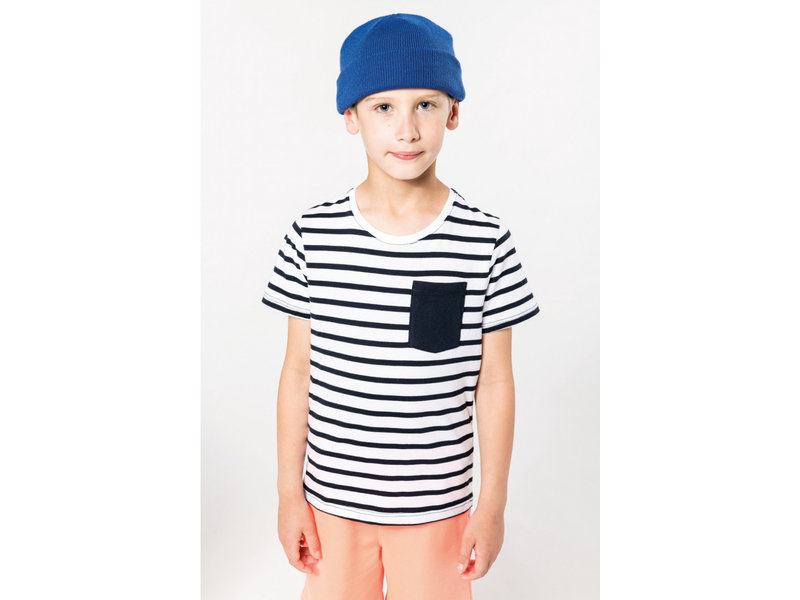 Kariban Gestreept T-shirt met zak en korte mouwen kids