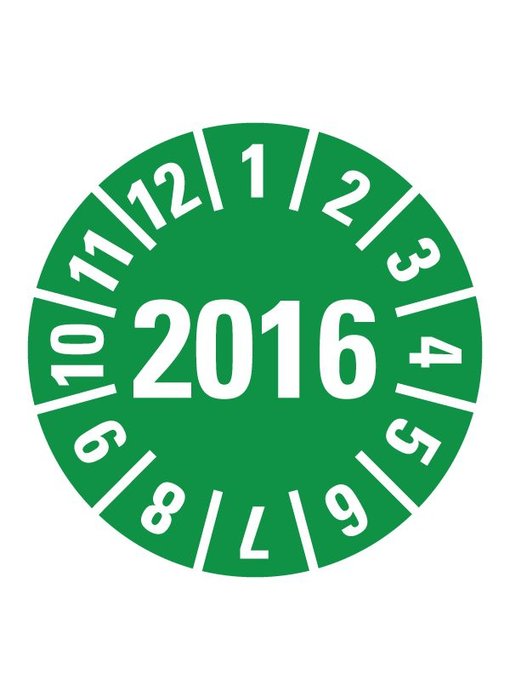 Kwestievanlef Keuringssticker 2016 Ì÷15 - Ì÷70 mm vinyl groen strook van 5 stuks