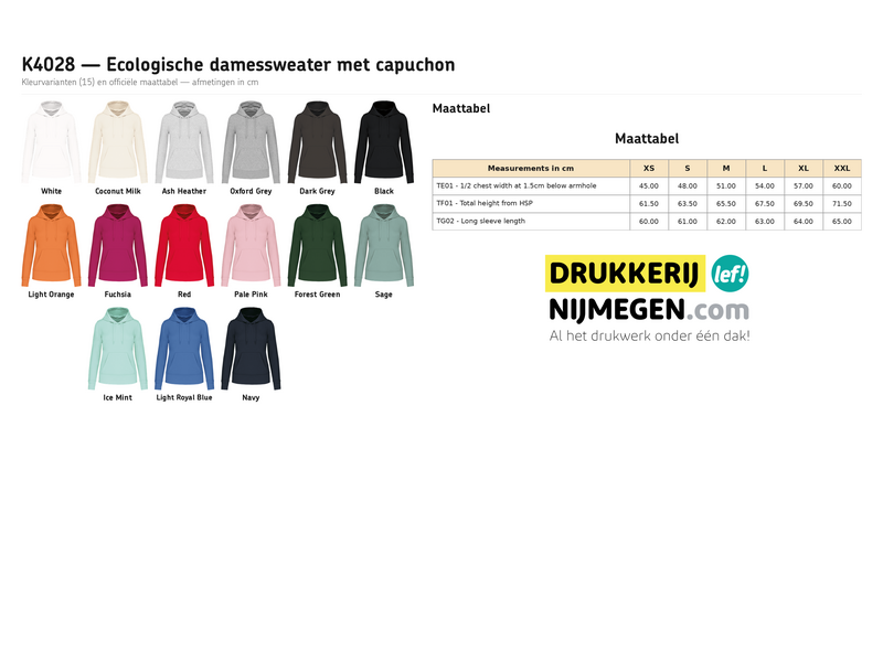 Kariban K4028 | Ecologische damessweater met capuchon