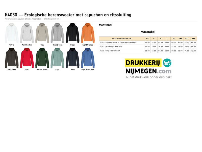 Kariban K4030 | Ecologische herensweater met capuchon en ritssluiting