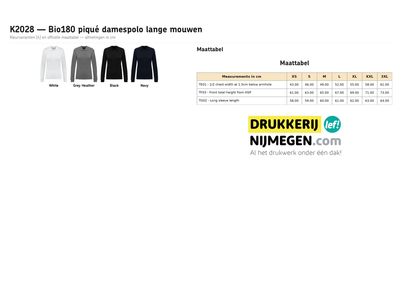 Kariban K2028 | Damespolo Bio180 piqué lange mouwen