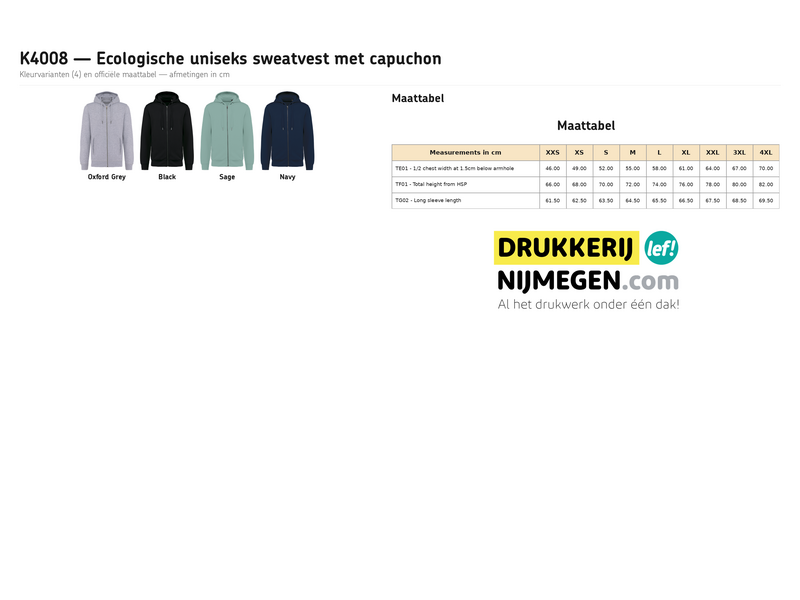 Kariban K4008 | Ecologisch uniseks sweatvest met capuchon