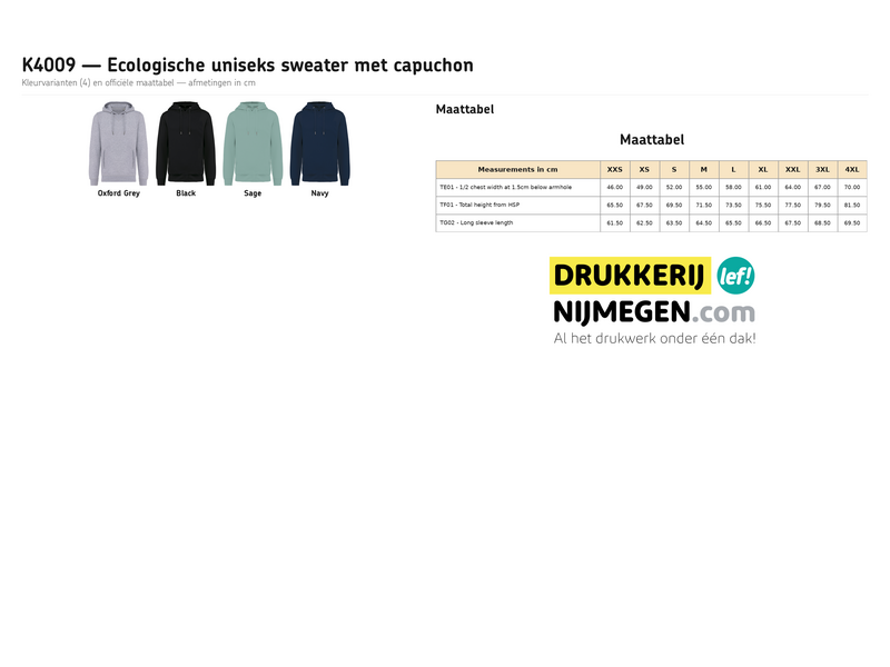 Kariban K4009 | Ecologische uniseks sweater met capuchon