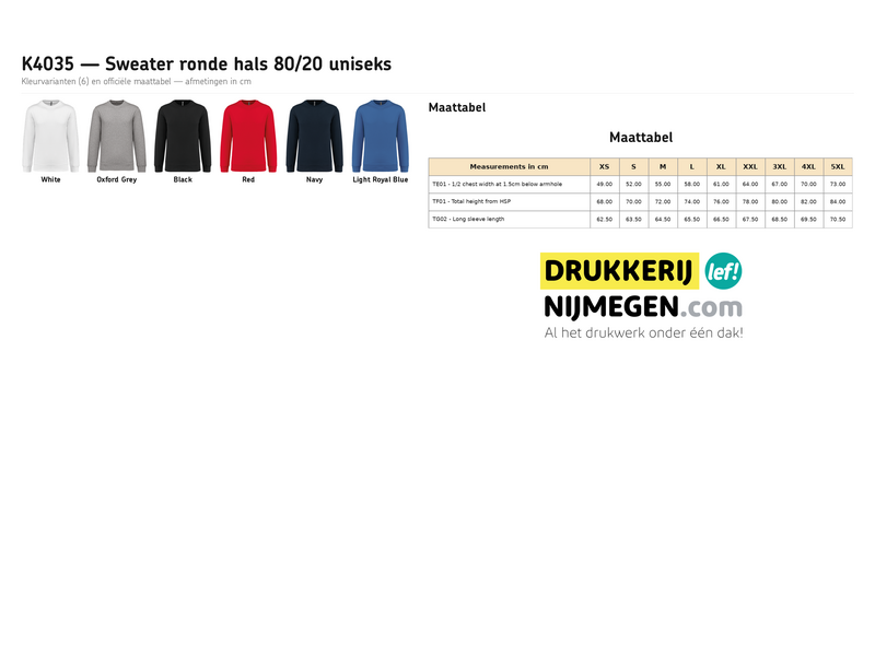 Kariban K4035 | Sweater ronde hals 80/20 uniseks