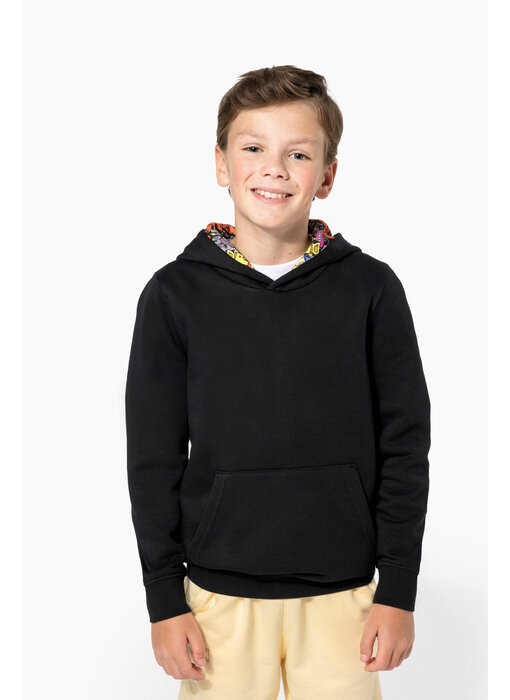 Kariban Kinder sweater met contrasterende capuchon met motief