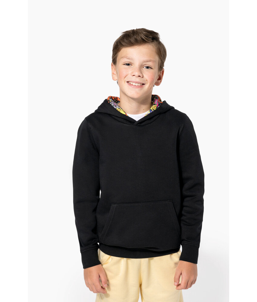 Kariban Kinder sweater met contrasterende capuchon met motief