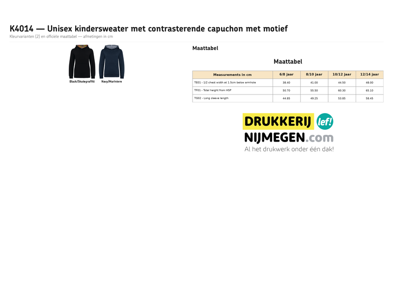 Kariban K4014 | Kinder sweater met contrasterende capuchon met motief