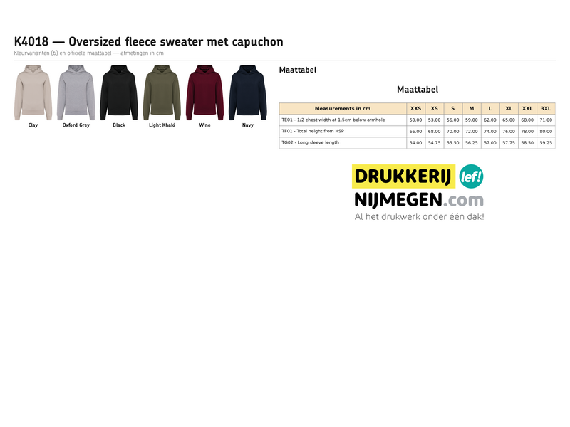Kariban K4018 | Oversized fleece sweater met capuchon