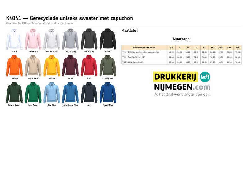 Kariban K4041 | Gerecyclede uniseks sweater met capuchon