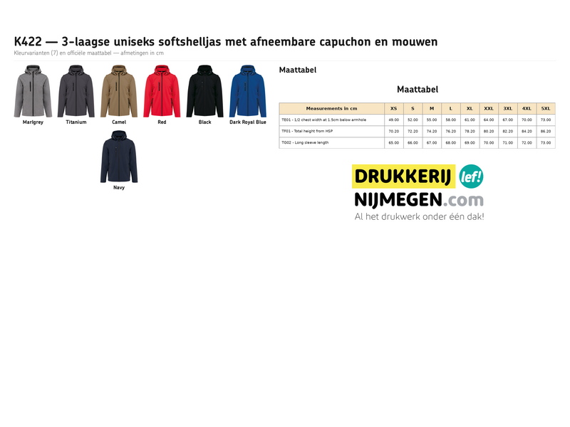 Kariban K422 | 3-laags uniseks softshelljas met afneembare capuchon en mouwen