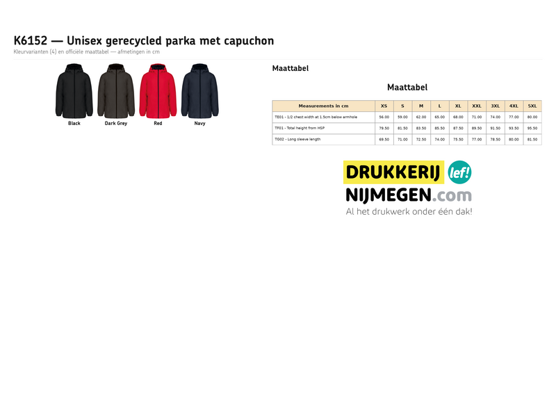 Kariban K6152 | Unisex gerecyclede parka met capuchon