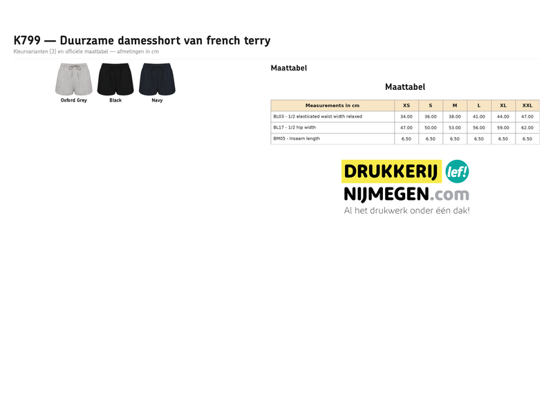 Kariban K799 | Ecologische damesshort van french terry