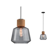 Elia pendant light 1-bulb smoked glass/cork/black