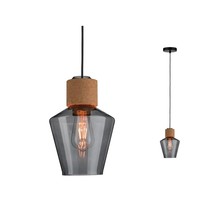Edla pendant light 1-bulb smoked glass/cork/black