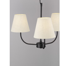 Black Metal <br />
& Cream Fabric Shade <br />
LED E27 3x12 Watt 230 Volt<br />
IP20 Bulb Excluded<br />
D: 52 H1: 38 H2: 98 cm Adjustable Height