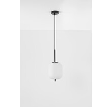 Black Metal & Opal Glass<br />
Black Fabric Wire <br />
LED E14 1x5 Watt 230 Volt <br />
IP20 Bulb Excluded <br />
D: 16.5 H: 120 cm Adjustable height