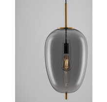 Brass Gold Metal & Smoky Glass <br />
Black Fabric Wire<br />
LED E27 1x12 Watt 230 Volt<br />
IP20 Bulb Excluded<br />
D: 27 H: 120 cm Adjustable height