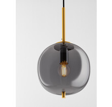 Brass Gold Metal & Smoky Glass Black Fabric Wire LED E14 1x5 Watt 230 Volt IP20 Bulb Excluded D: 18.5 H: 120 cm Adjustable height
