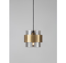 Smoky Glass<br />
Brass Gold Metal <br />
LED E27 1x12 Watt 230 Volt <br />
IP20 Bulb Excluded<br />
D: 18 H1: 16 H2: 220 cm Adjustable height