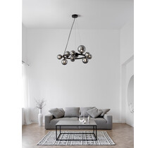 Matt Black Metal & Smoky Glass<br />
LED G9 11x6 Watt 230 Volt <br />
IP20 Bulb Excluded<br />
Two Ways Of Mounting <br />
D: 65 H: 120 cm BOTH HANGING <br />
SYSTEM INCLUDED Adjustable height