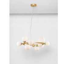 Opal Glass <br />
& Matt Gold Metal <br />
LED G9 11x5 Watt 230 Volt <br />
IP20 Bulb Excluded <br />
Two Ways Of Mounting <br />
L: 65 W: 52.8 H: 120 cm BOTH HANGING <br />
SYSTEM INCLUDED Adjustable height