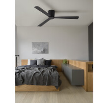 Fan Black Aluminium Black ABS Blades D: 121.9 cm<br />
H: 18.2 cm 6 Speed<br />
Remote 52’’ Blade DC 38W AC220-240V 5090CFM 198RPM 4,7Kg Summer/Winter Function, With Light & Remote Control 2 Years Light & control <br />
10 Years motor, Class I, Compatible with:<br />
9952320