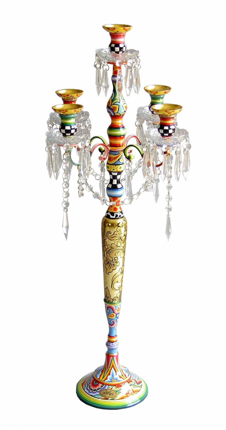 Kandelaar 30 cm hoog 5 kaarsen - DecoVista - kleurrijke wanddecoraties en glasobjecten