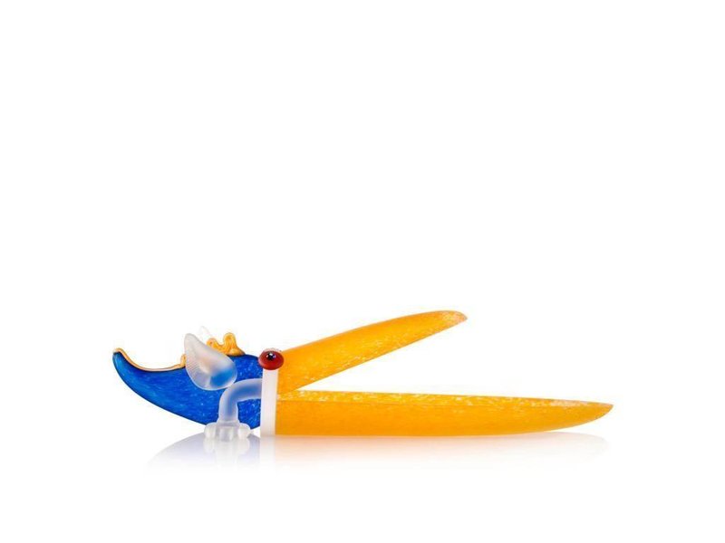 Borowski Plato Pelican o tazón en amarillo azul esmerilado