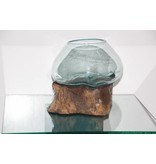 Bowl van glas op houten stronk