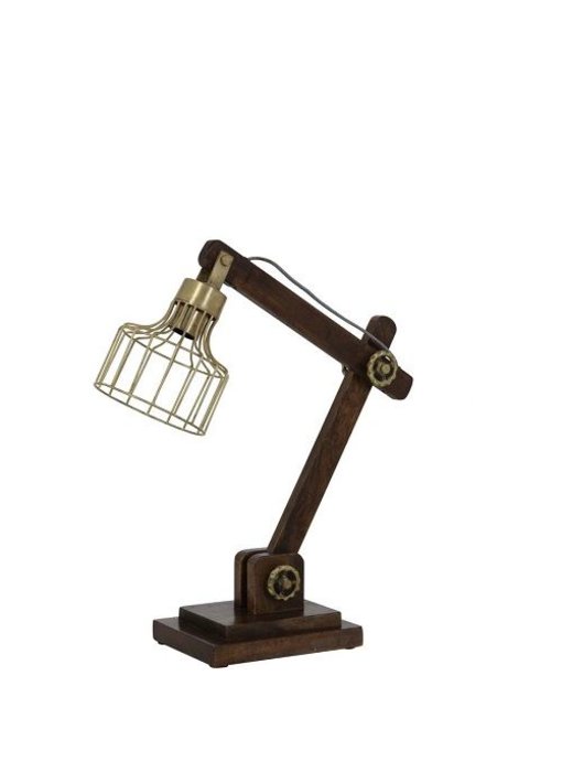 Dutch-LL Industrial desk lamp wood and bronze, Raster