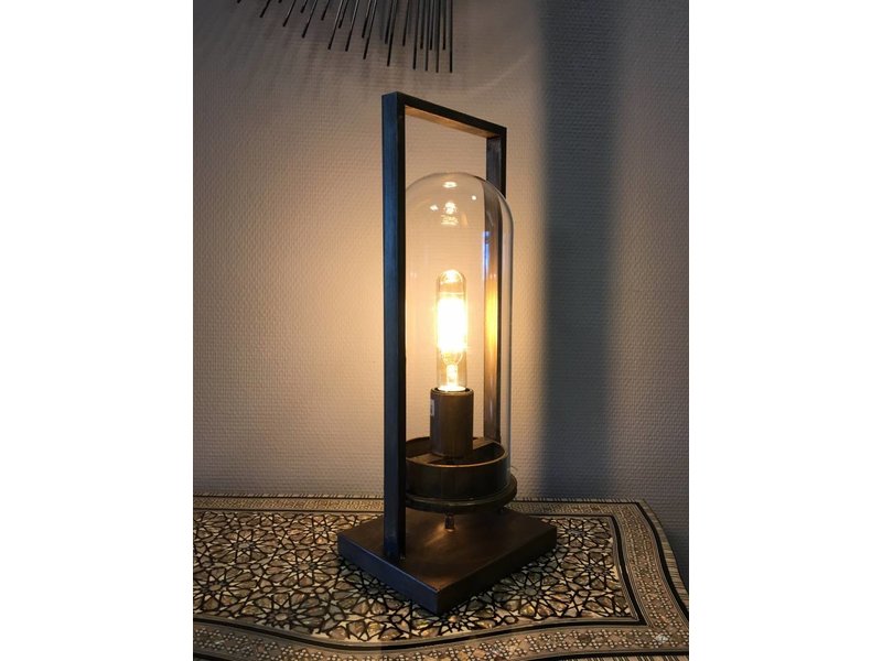 Dutch-LL Industrial antique bronze lantern lamp with glass dome