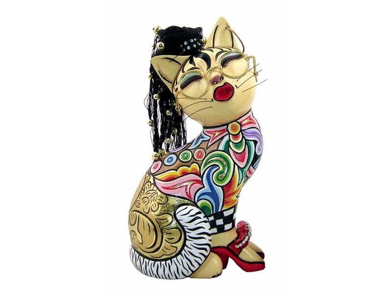 Toms Drag Cat sculpture with dreadlocks and red pumps