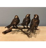 L' Art Bronze Bronze trio of small sparrows on branch, - brown