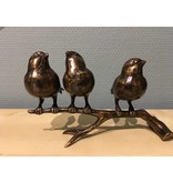 L' Art Bronze Bronze trio of small sparrows on branch, - brown